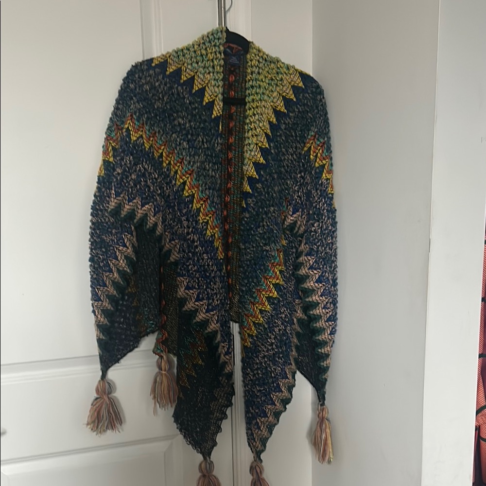Colorful Knit Poncho with Tassels